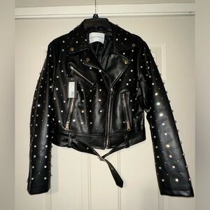 Azalea Wang faux leather rhinestone moto jacket (see description)